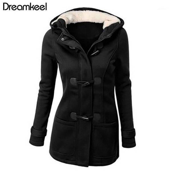 

2019 new spring autumn women's overcoat female hooded coat women zipper horn button causal coat outwear jacket warm thick y1, Black;brown