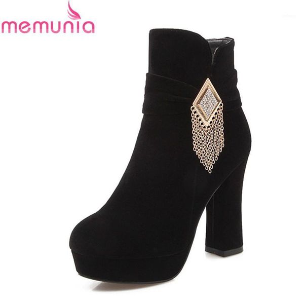 

boots memunia 2021 arrival ladies round toe with metal decoration platform zip women ankle high heels1, Black