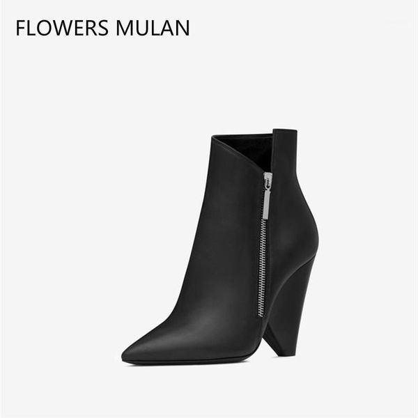 

boots autumn womens shoes wedges chunky high heel ankle zipper up bota feminina black red dress for lady female size421