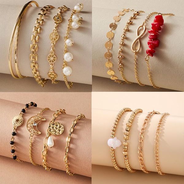 

tocona bohemian moon bracelets for women luxury pearl rhinesotne colorful bead gold color geometric adjustable jewelry gift, Golden;silver
