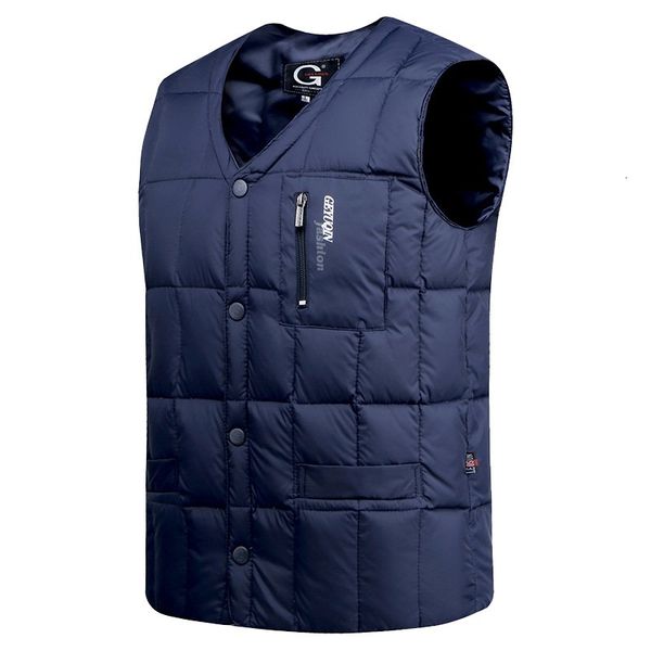 

2021 New White Duck Jacket Warm Winter Sleeveless with Low-button Cleavage v Button Down Light Fashion Male Vest Pbdk, Black