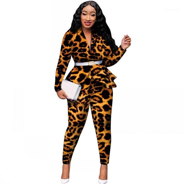 

leopard printed elegant two piece set ruffles spliced long sleeve and bodycon pants women sets office ladies fall outfits1, Gray