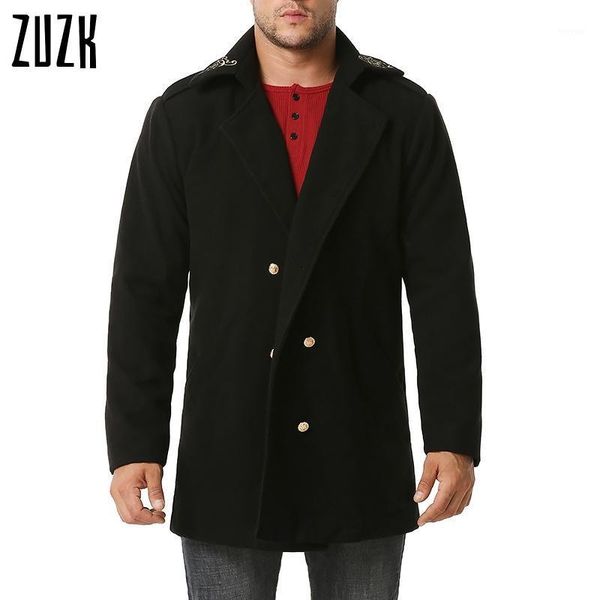 

british style gold embroidery peacoat men double breasted mens long wool trench coat winter overcoat windbreaker1, Black
