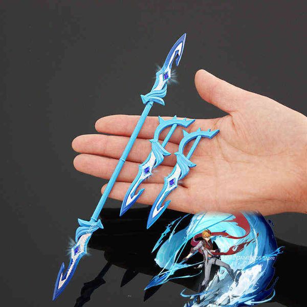 

genshin impact weapon keychain alloy sword model toys xiao kazuha zhongli inazuma key rings collection decoration kids gift y1231, Slivery;golden