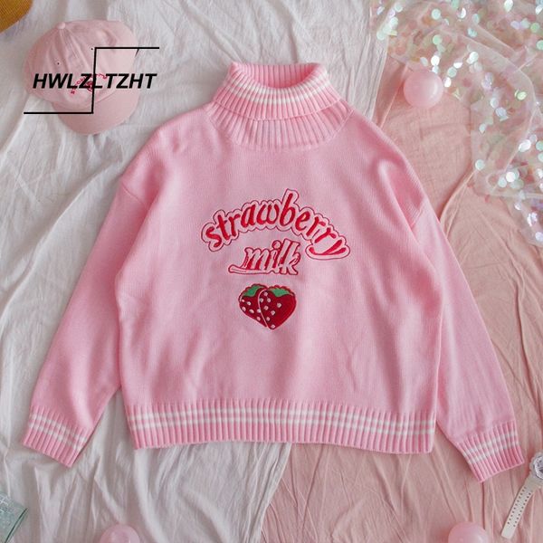 

cute strawberry embroidered loose sweater women's sweaters japanese kawaii ulzzang female korean harajuku clothing for women y200910, White;black