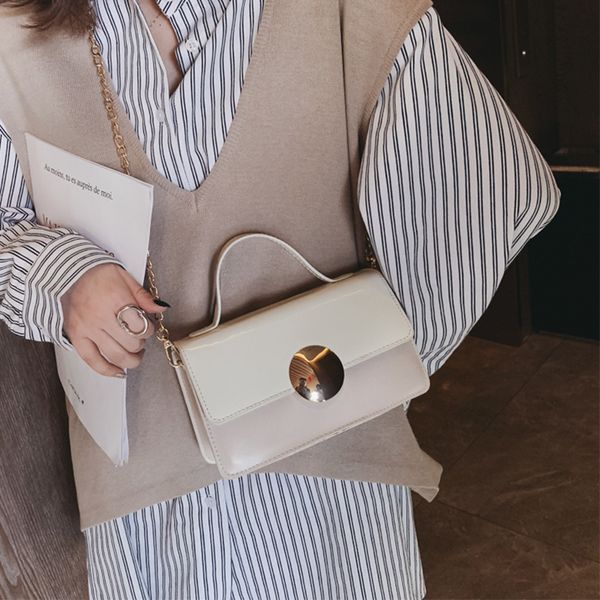 

women bag new 2020 fashion wild patent leather bright surface portable small square bag girl chains shoulder messenger tide