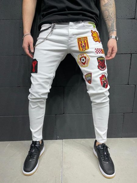 

premium sticker slim fit men's jeans white, Blue