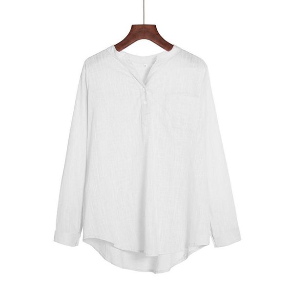 

solid color wild long sleeved collar pullover ladies professional shirt size, White