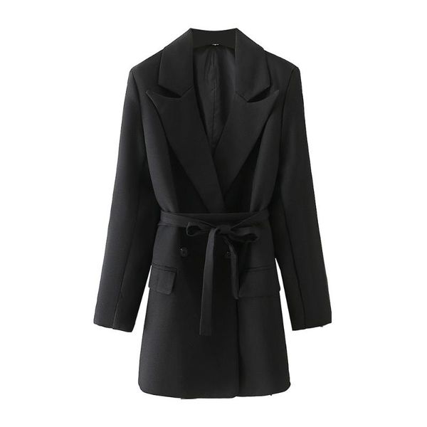 

2021spring new long-sleeved commute small suit women's tie waist single breasted clothebelted blazer, White;black