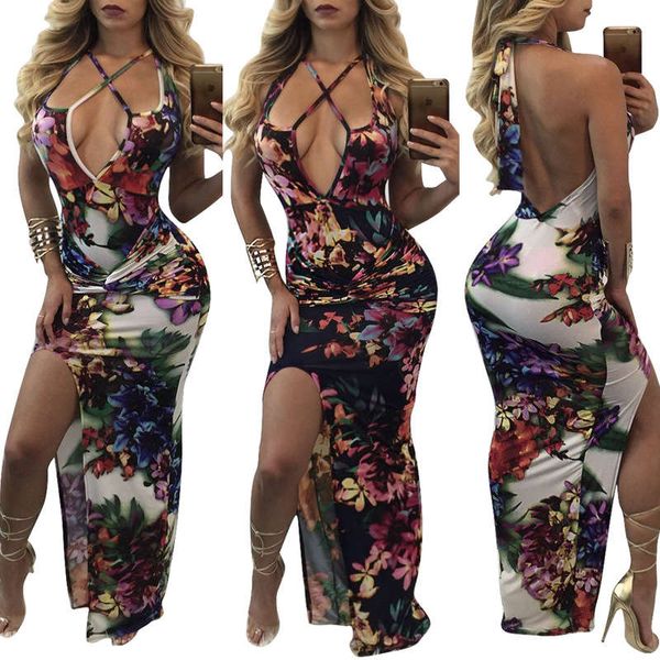 

m579-0 nightclub style tight deep v-neck split dress, Black;gray