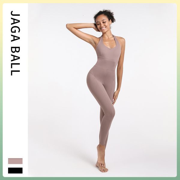 

women's beauty back conjoined new style one-piece hanging neck chest pad air yoga exercise suit, Gray