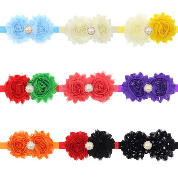 

cute newborn baby infants headbands sunflowers bands shabby fabric girls kids hairbands bow rhinestone head bands hair accessories, Slivery;white