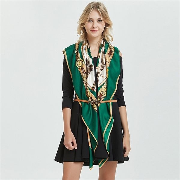 

twill silk shawls and wraps animal print green scarves women hijab female 130*130cm square shawl scarfs for lady y201007, Blue;gray