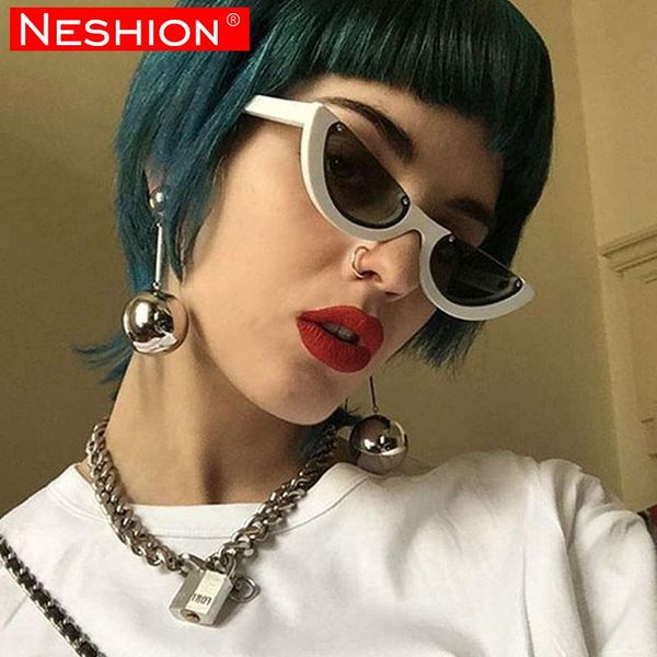 

полукруг зеркало креативный дизайнер арбуз форма cat eye женские солнцезащитные очки в стиле ретро hiphop рэпер мода женский очки shade, White;black