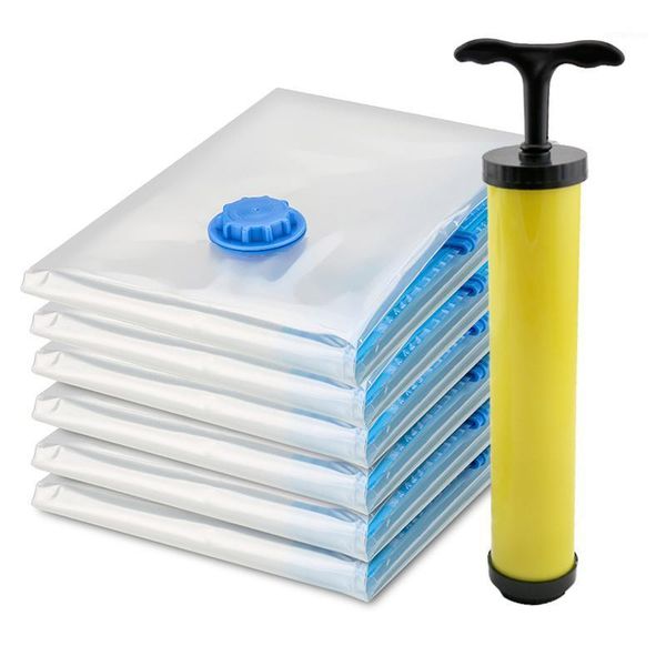

storage bags 6pcs vacuum bag + one hand pump home organizer transparent border foldable clothes seal compressed travel saving bag1