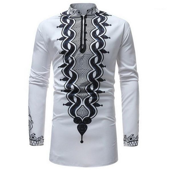 

shujin african dashiki stand collar traditional printing long sleeve shirt men's long shirt new arrival africa clothing1, White;black