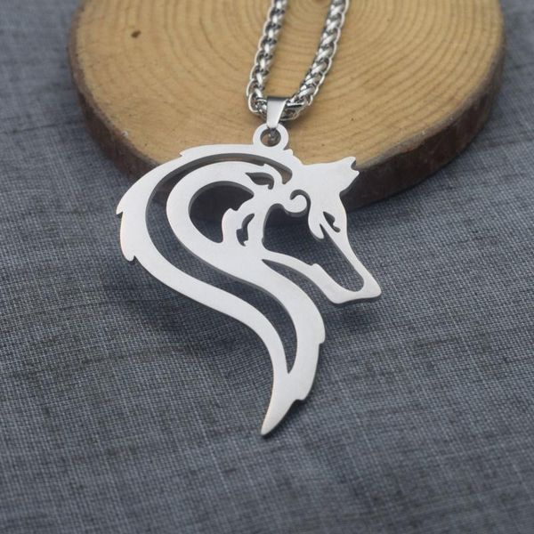 

chains 12pcs celt wolf head pendant stainless steel hollow cut viking men necklace, Silver
