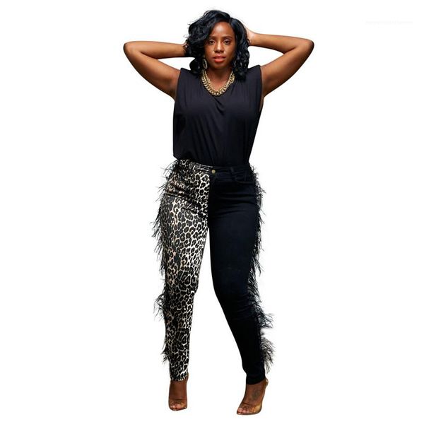 

pants with tassel designer ladies capris fashion panelled skinny womens warm clothing casual leopard printed womens, Black;white