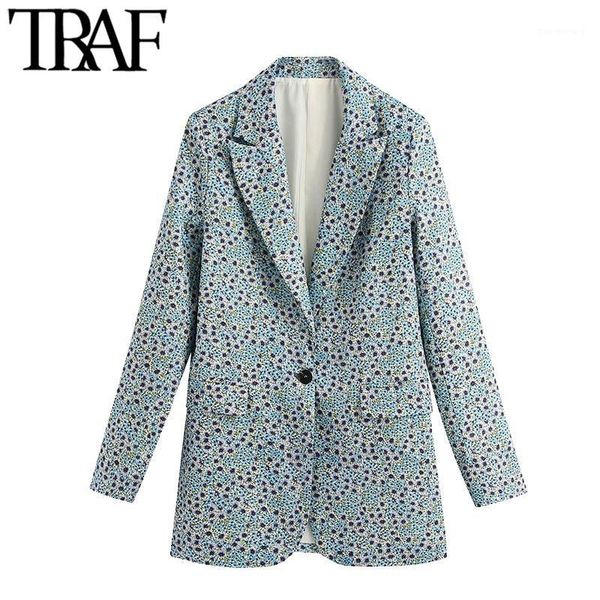 

traf women fashion office wear floral print blazer coat vintage long sleeve back vents female outerwear chic 1, White;black