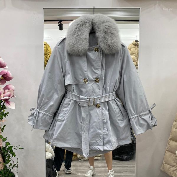 

season pike down jacket women's mid-length large fur collar waist hugging slimming jacket2020 new style for winter1, Black