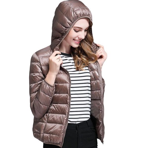 

2020 autumn winter hooded lightweight down jacket ultra light 90% white duck down women coats slim short plus size coat yp1083, Black