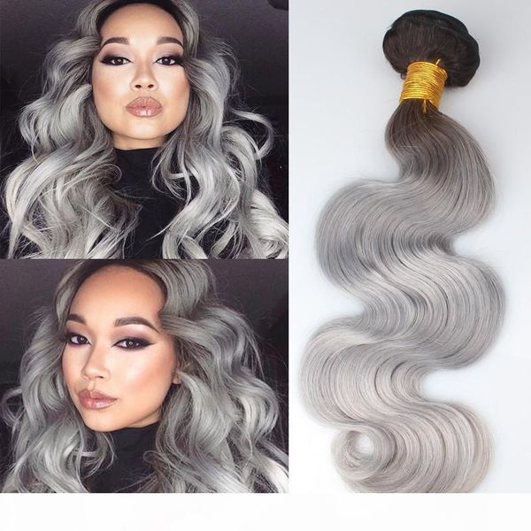 

selling silver grey ombre human hair extensions ombre gray brazilian virgin hair body wave 2 tone ombre grey peruvian remy hair weave, Black