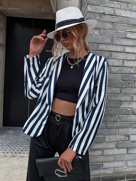 

striped shawl collar blazer w9xe#, White;black