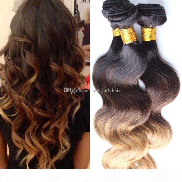 

colored three tone 1b 4 27 bundles 3pcs lot 10"-30" ombre brazilian hair weaves price body wave human hair extensions, Black