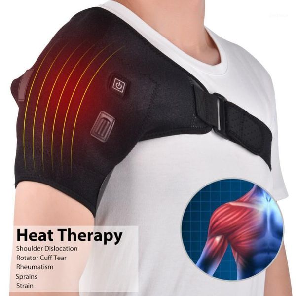 

1pc electric heat therapy adjustable shoulder brace back support belt dislocated shoulders rehabilitation shoulder pain1, Black;blue