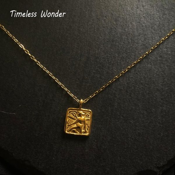 

chokers timeless wonder titanium square angel charm chains necklace women stainless steel jewelry gothic ins gift trendy figure 7759, Golden;silver