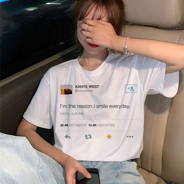 

2019kanye west tweet i am the reason i smile everyday letter print t shirt women's summer short sleeve fashion casual t shirt, White