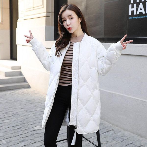 

autumn winter women baseball down jacket warm white duck down parkas coat female long oversize ultra light outwear1, Black