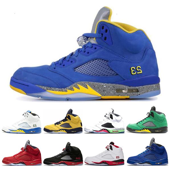 

5s mens basketball shoes trophy room ice blue laney blue red suede fab 5 sp fire red sports sn hot