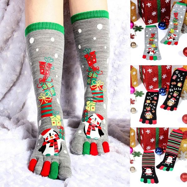 

christmas decorations 25# unisec print multicolor toe socks five finger cotton funny snowman elk gift happy