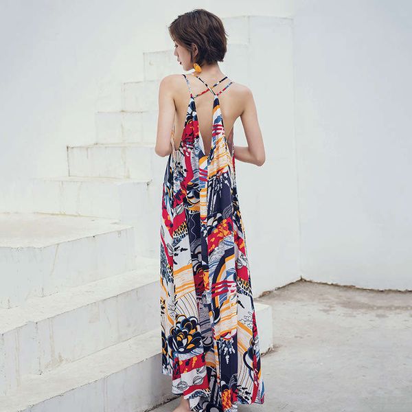 

thai seaside resort suspender phuket super fairy backless beach dress, Black;gray