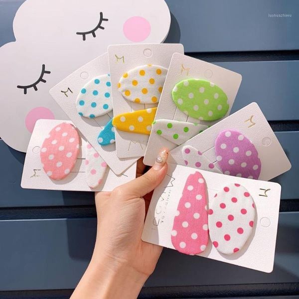 

hair accessories korean japan fabric dot oval water drop cute children girl kids bb hairpins clips head wear sets accessories-swc51, Slivery;white