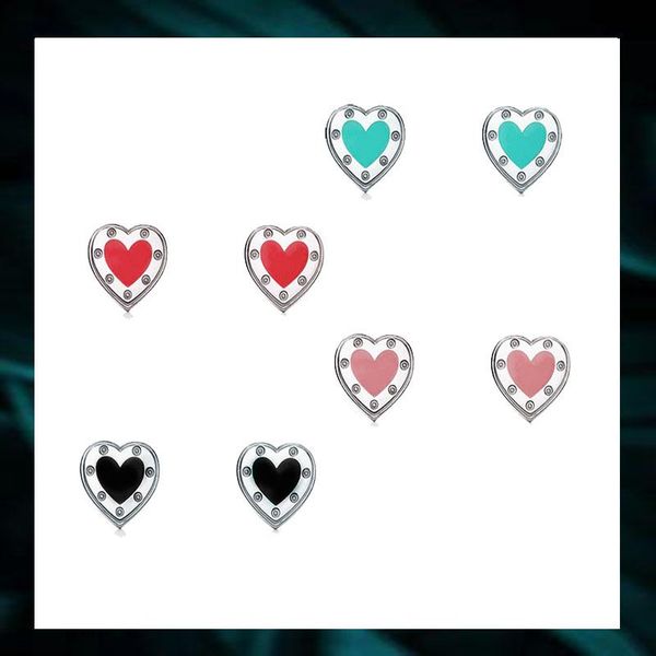 

women's s925 sterling silver enamel heart-shaped earrings, elegant and noble fashion boutique valentine's day gift, Golden;silver