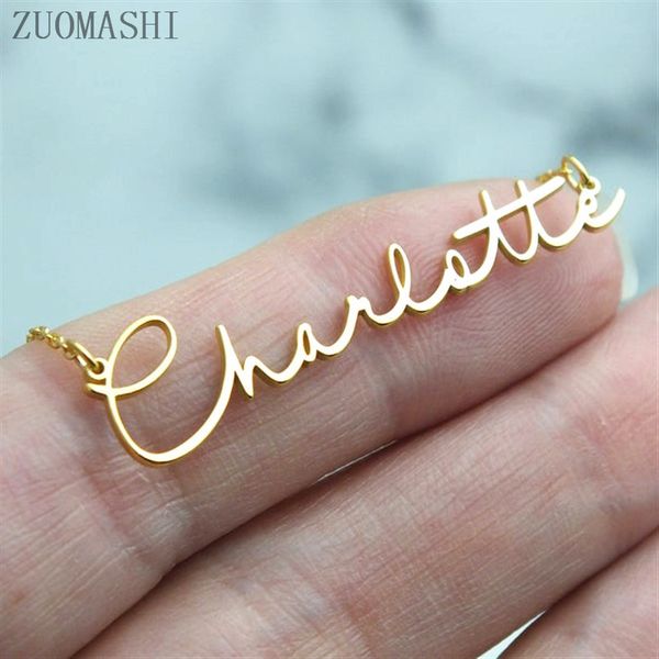 

minimalist handwriting name tiny nameplate jewelry personalized gift for women custom initials necklace, Silver