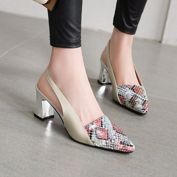 

fanyuan heels plus size 31-48 women shoes summer patchwork pointed toe women sandals snakeskin print thick heel casual footwear, Black