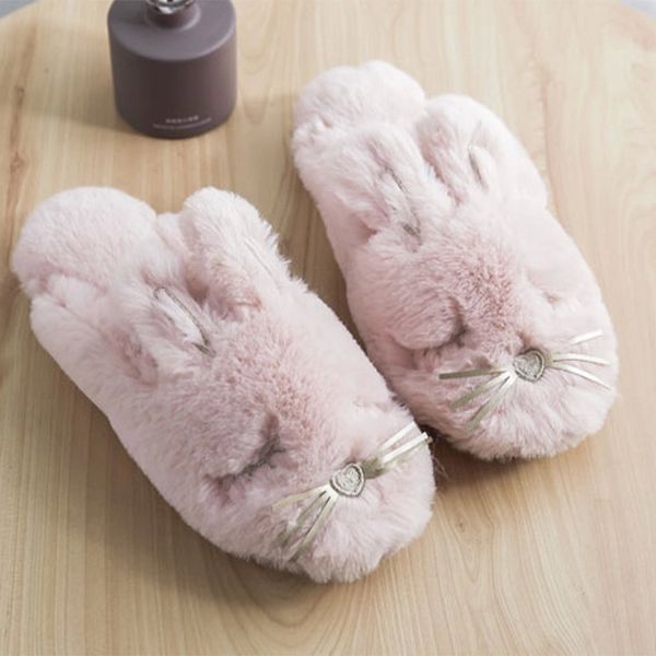 

women soft bottom couple slippers female plush winter indoor shoes warm fur cute animal slippers ladies home flat shoe female #z90u, Black