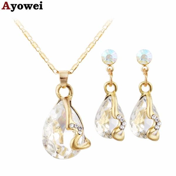 

ayowei simple design gold ожерелье подвесные серьги белый циркон установите весна карнаваль партия подарок для womenjs824a, Silver