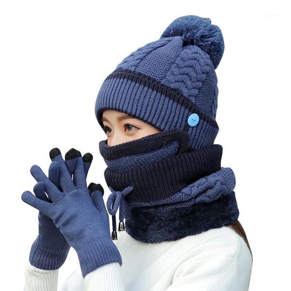 

outdoor hats autumn and winter fashion hat face mask bib four-piece thick knitted cycling sports ear protection cap mask1, Black;white