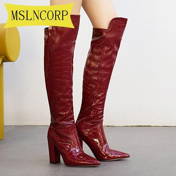 

plus size 34-48 women boots high pointy toe punk high thin heels over the knee long boots autumn winter casual party shoes 2021, Black