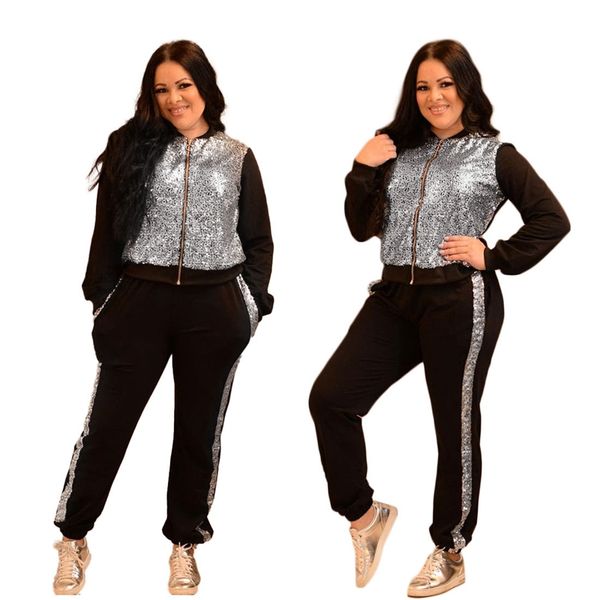 

women's tracksuits womens designer fashion sequin splicing casual two-piece set cardigan long pants sports suit for woman, Gray