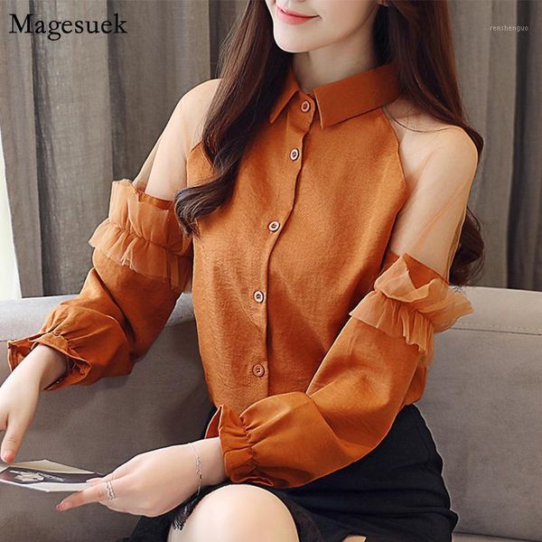 

autumn petal long sleeve womens and blouses solid chiffon shirts women 2020 cardigan lace blouses women casual blusas 07931, White