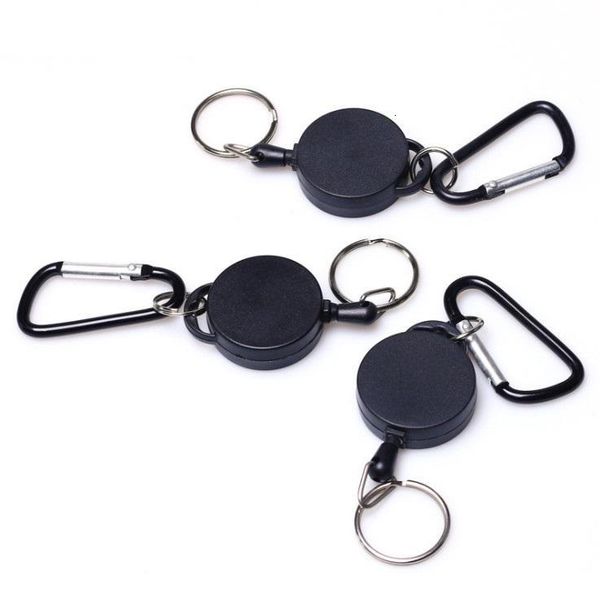 

clip retractable keyring keychain extendable metal wire 60cm pull ring anti lost id card holder key chain, Silver