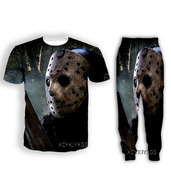 

новые моды женские / мужские ужасы jason voorhees смешные 3d печать футболка + брюки jogger casusal cousssuit наборы n32, Gray