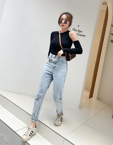

autumn and winter new fashion street wild decoration waist small feet jeans women, high waist trend casual slim jeans ladies1, Blue
