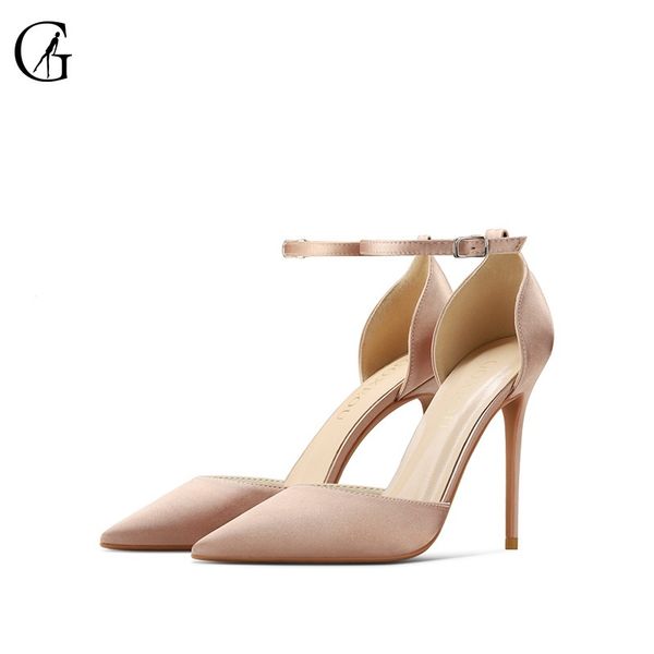 

goxeou women's pumps satin nude black red dark green ankle strap d'orsay high heels fashion party office lady shoes size 32-46 y12