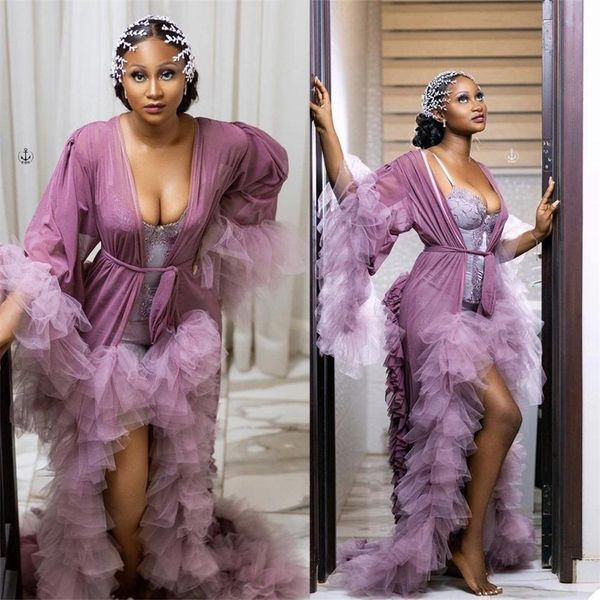 

elegant ruffles bridal sleepwear plus size long sleeve night robe pgraphy dress for women party nightgown robes, White